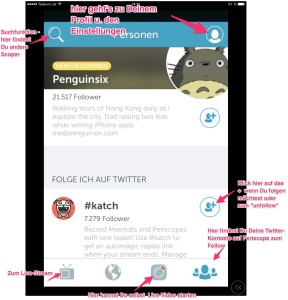 Periscope App - Screen Übersicht